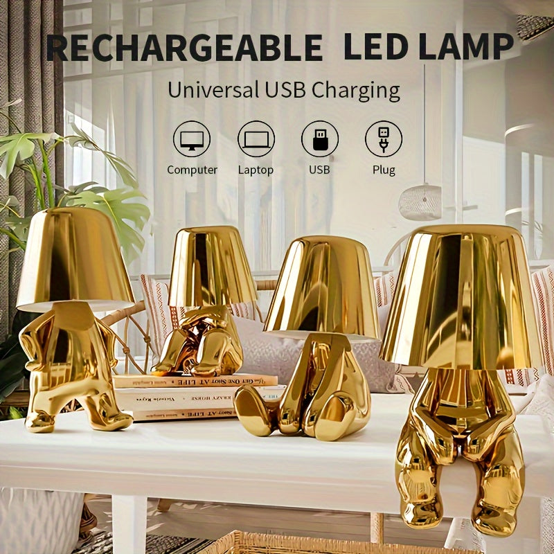 1 pza. Lámpara de escritorio moderna de oro y plata con puerto USB, luz nocturna LED ajustable de 3 vías para dormitorio, sala de estar, oficina.