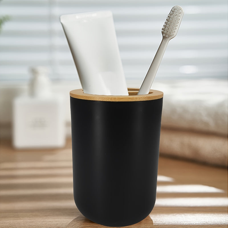 1pc Elegante Soporte Independiente para Cepillo de Dientes y Pasta Dental en Negro y Blanco - Organizador de Baño Moderno Minimalista, No Requiere Taladrar, Hecho de Plástico Duradero, Portacepillos