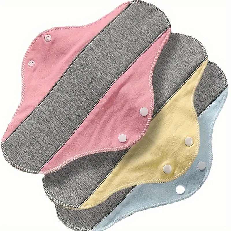 3 pañales femeninos lavables e impermeables, toallas higiénicas con protección avanzada de grafeno, diseño reutilizable sin botones en rosa, gris, amarillo y azul claro, toallas absorbentes con forma curva