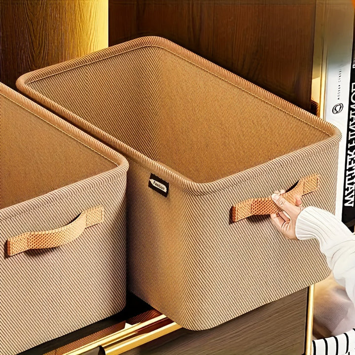 1 cesta de almacenamiento de tela plegable con asa - Beige, estilo clásico, perfecta para el hogar, la oficina y la organización de dormitorios - Ideal para ropa, artículos varios y más, cestas de estantería
