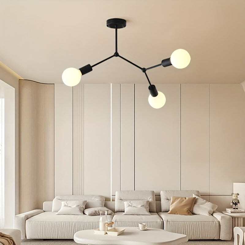 1 lámpara colgante negra con base para tres bombillas E27, ideal para sala, dormitorio o techo (sin bombillas incluidas)