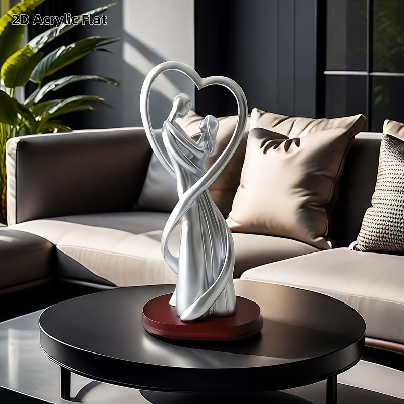 Adorno de Escultura Plana 2D Plateada para Pareja, Adecuado para el Día de San Valentín, Símbolo del Amor, Regalo de Boda para Esposa, Esposo, Novia, Novio, Aniversario, Recién Casados, Compromiso, con Base Ovalada de Acrílico