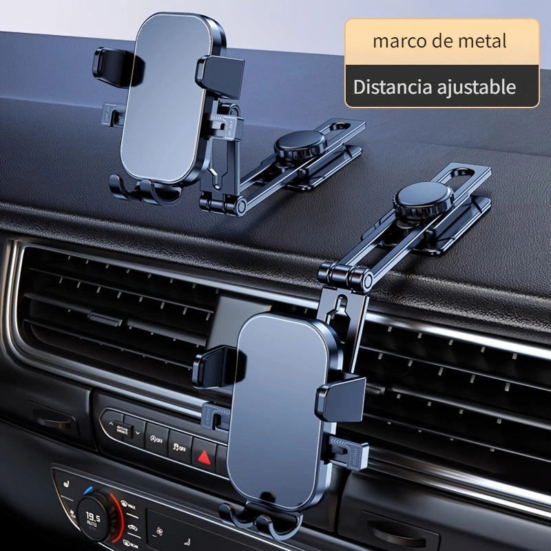 Soporte para teléfono de coche de tablero de control de aleación de aluminio, rotativo, escalable, forma cuadrada, para auto