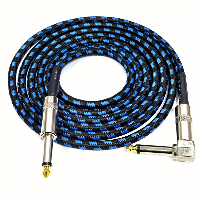 Cable de guitarra de 3,3 pies a 16 pies - Cable de instrumento de alta resistencia de 1/4" con diseño trenzado azul y negro, conector de ángulo recto a recto para guitarra eléctrica, bajo, mandolina, configuración de audio profesional, cable de guitarra,