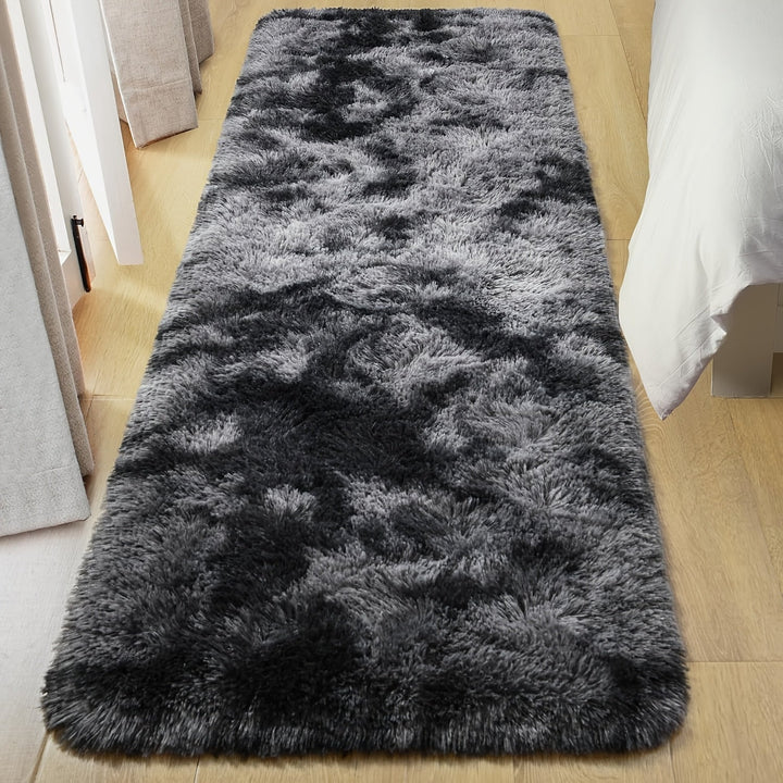 Alfombra rectangular de felpa negra y gris – Gruesa, suave y cálida, de poliéster para decoración de dormitorio o sala, solo lavado a mano, tapetes para sala