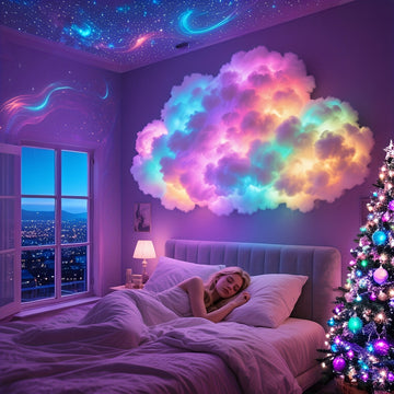 Luz LED mágica 3D AJK con nube eléctrica - Luz de pared RGB multicolor con alimentación USB, colores ajustables, diseño fantástico geométrico para salas de juego, Navidad, Halloween, fiestas de DJ, clubes, iluminación temática, acabado pulido.
