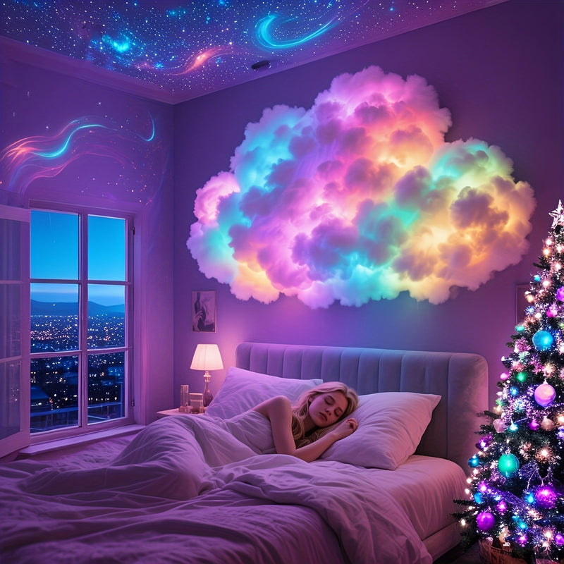 Luz LED mágica 3D AJK con nube eléctrica - Luz de pared RGB multicolor con alimentación USB, colores ajustables, diseño fantástico geométrico para salas de juego, Navidad, Halloween, fiestas de DJ, clubes, iluminación temática, acabado pulido.