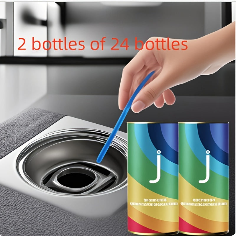2 botellas/28 barras o 1 botella/14 barras, potente barra limpiadora de desagües con efecto desodorante, ideal para eliminar olores y obstrucciones en fregaderos de cocina y baño, inodoros y tuberías, herramienta de limpieza multifuncional para el hogar