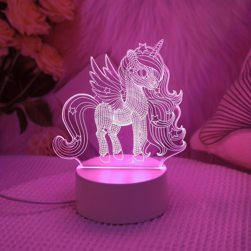 1 lámpara nocturna con forma de unicornio 3D, lámpara rosa con alimentación USB, botón de encendido visual, lámpara de mesa creativa para regalo, decoración para fiestas de Navidad, bodas, cumpleaños, luz de regalo exquisita