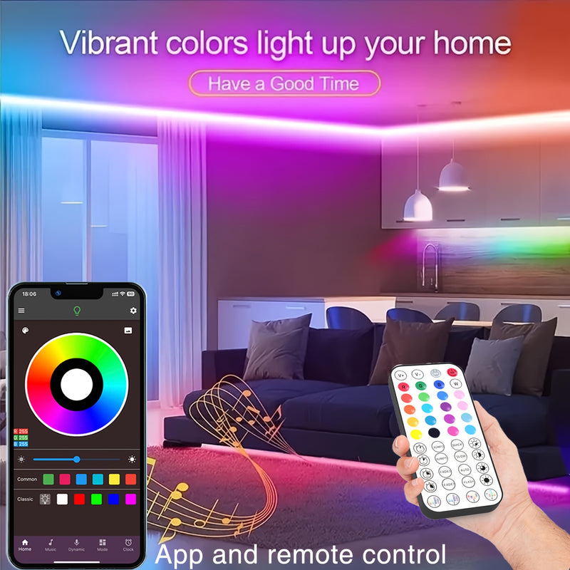 NBBUFF Luces LED Inteligentes de 30,48 pies (2 rollos de 15,24 pies) con control remoto y aplicación, luces LED RGB sincronizadas con música, temporizador, parpadeo, saltos, para salas de música, salas de estar, iluminación de escenario, regalo de Hallow