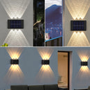 2 luces solares para pared con lente cóncava, luces exteriores para patio con luz cálida/blanca, adecuadas para uso doméstico, villa, jardín, valla, luces para pared, luces exteriores para paisaje