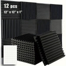 12 piezas de esponja absorbente de sonido con adhesivo, 30.48 cm x 30.48 cm x 2.54 cm, alta densidad ignífuga para estudio de grabación aislamiento acústico corrugado