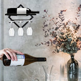 Elegante Estante de Vino de Metal Montado en la Pared con Soporte para Copas - Almacenamiento de Licores de Hierro que Ahorra Espacio para Decoración del Hogar