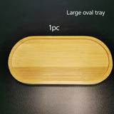 Bandeja ovalada multifuncional de bambú pulido, diseño sólido, temática urbana, ideal para tocadores, mesones de baño, posavasos para té y café, almacenamiento de cosméticos, hogar y cocina, Navidad, San Valentín
