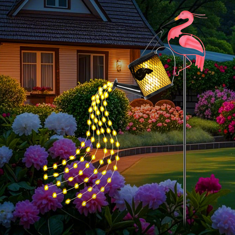 1pc Regadera LED con Energía Solar, Lámpara de Metal Hueco con Alambre de Cobre, Luces Colgantes Parpadeantes para Jardín, Césped y Pasillo, Decoración de Paisaje Festivo, Iluminación Exterior, Adorno Navideño y Halloween