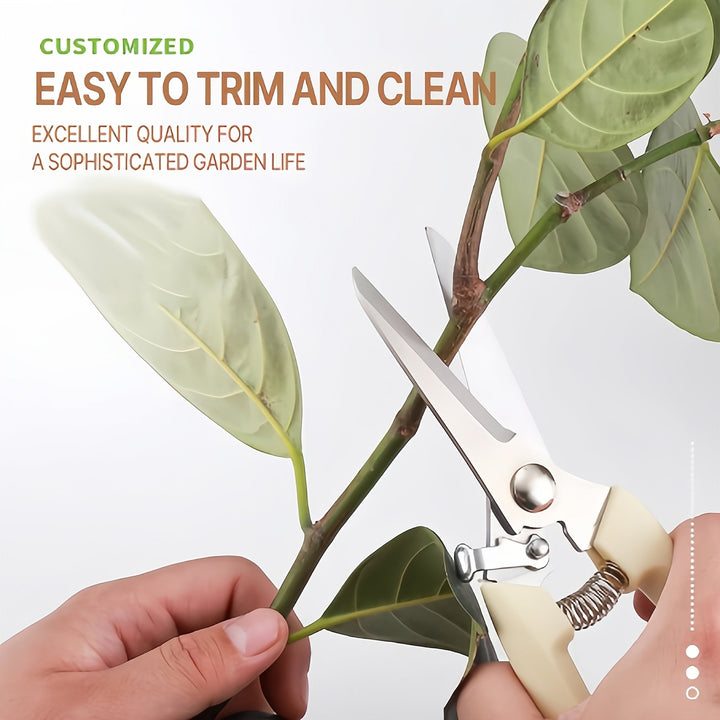 Tijeras de poda de acero inoxidable de primera calidad con mango blanco ergonómico - Cuchillas afiladas y duraderas para bonsái, huerta y jardinería general - Perfectas para recortes precisos y moldeado, herramientas de jardinería | Mango ergonómico | He