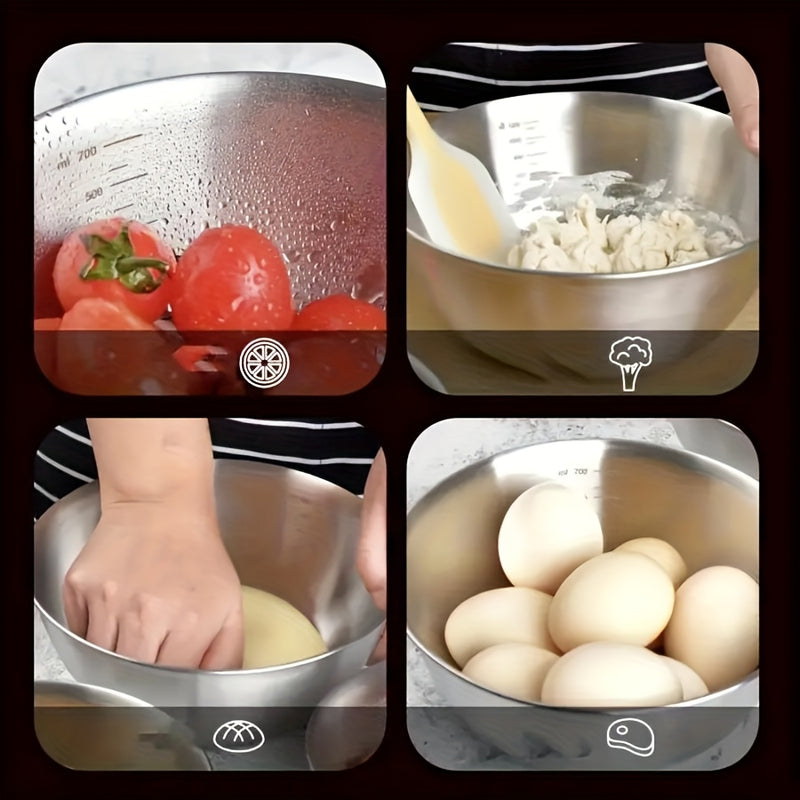 3 piezas, utensilios de cocina, accesorios para servir, tazones de acero inoxidable duraderos, cuencos para ensaladas, fáciles de preparar y guardar