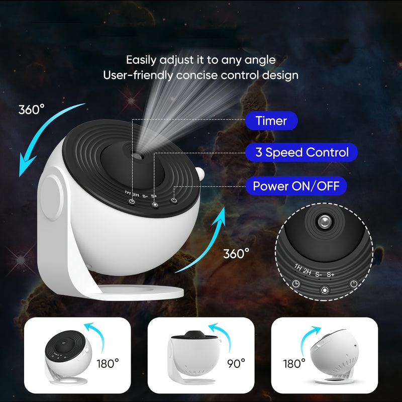 Proyector Planetario de 13 Piezas con Puerto USB, Rotación 360° y Temporizador de 1/2 Horas - Luz Nocturna Moderna con Efecto Aurora y Controles Simples de 3 Botones para Constelaciones y Planetas, Regalo Perfecto para Adolescentes y Adultos