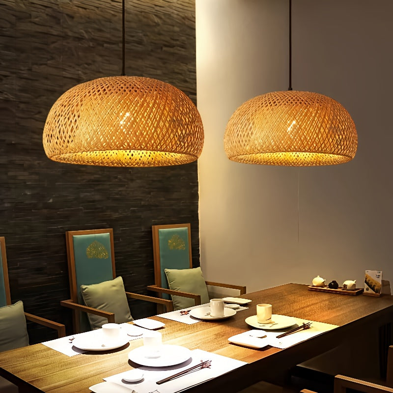 Linterna Colgante de Bambú Tejido a Mano - Lámpara Rústica Moderna Sin Electricidad para Restaurantes, Bares y Cafés, Iluminación Natural Duradera con Fácil Instalación
