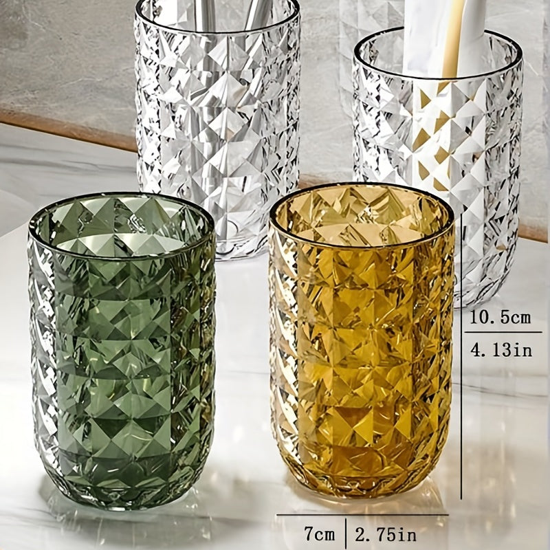 1pc Taza de enjuague bucal de color sólido, Taza de cepillo de dientes para parejas, Taza de gárgaras de plástico, Vaso de baño con textura geométrica, Accesorios de baño, Decoración del hogar, Muebles para el hogar