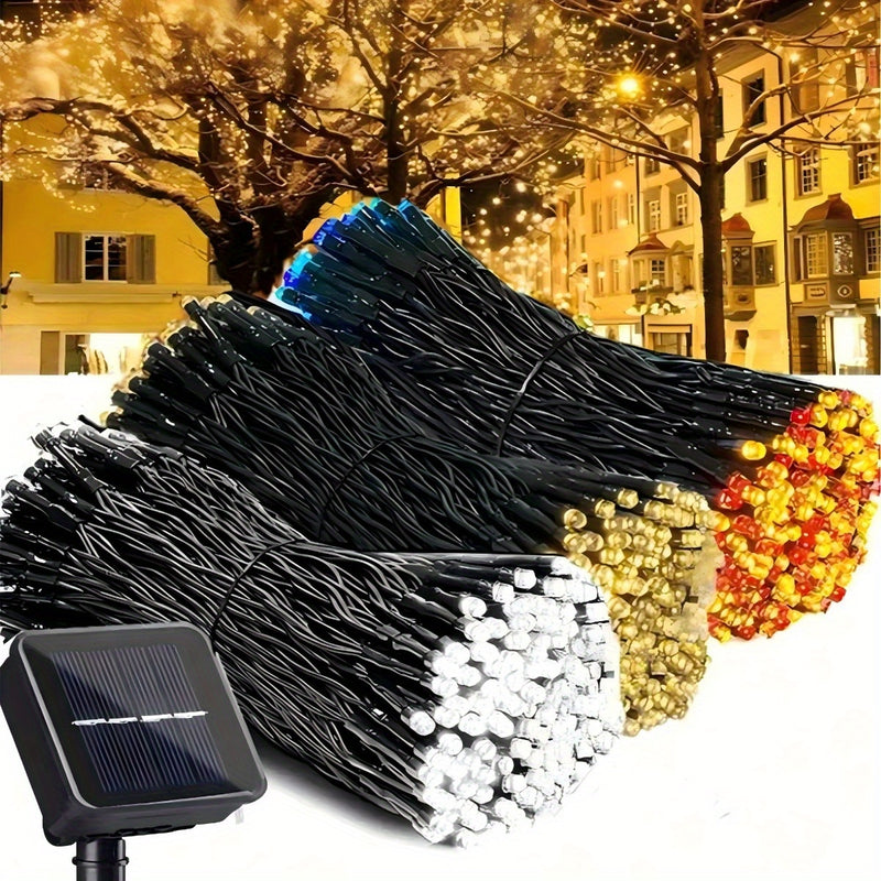 para Iluminación de Escenario, Luces Solares de Cadena Exterior con 50/100/200 LEDs, Luz de Cuerda Solar, 8 Modos de Iluminación, Luces de Hadas Parpadeantes, Adecuado para Árbol de Navidad, Decoración de Jardín, Camping al Aire Libre, Impermeable, Multi