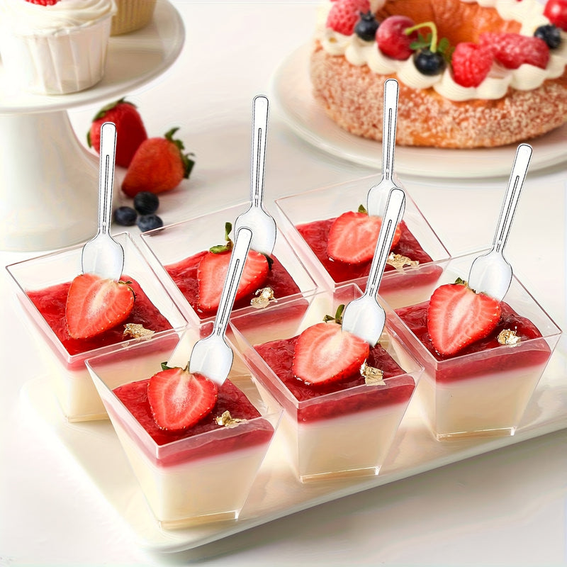 50/100 piezas de cucharas transparentes de espuma para helado, cucharas para postres y pudín, cucharas gruesas y duraderas, cucharas reutilizables, ideales para reuniones familiares, fiestas y Navidad