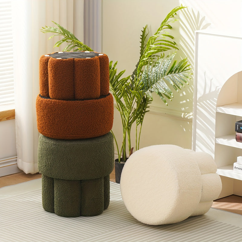 Taburete de Madera Sólida y Esponja de Alta Elasticidad 1pz - Apilable Multifuncional para Cambiar Zapatos, Reposapiés, Taburete de Vestir para Sala de Estar, Sofá Juvenil - Diseño Ahorrador de Espacio, Estilo Contemporáneo, Mueble Versátil