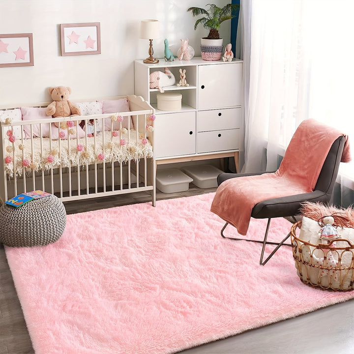 1 pieza, alfombra de felpa gruesa rosa, 100% poliéster, antideslizante, lavable a máquina, hecha a máquina, para decoración de dormitorio, oficina o habitación