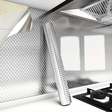 Adhesivos de aluminio impermeables y antiadherentes para cocina, cortables, autoadhesivos, papel tapiz con textura plateada, revestimiento resistente a aceites y calor, papel decorativo antideslizante para encimeras y gabinetes