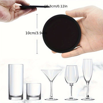 6 posavasos premium de silicón negro, antideslizantes y duraderos, fáciles de limpiar - Ideales para proteger superficies del calor, grasa y manchas de agua - Perfectos para bares en casa, restaurantes y uso doméstico (Soporte no incluido)