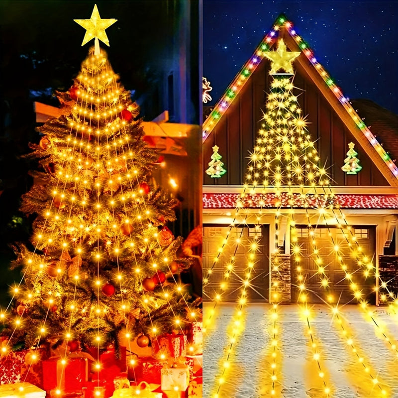 200 luces LED para árbol de Navidad, luces de cascada para exteriores con alimentación USB, 2M/6.56 pies, 8 modos, para decoración del hogar, bodas, patio - No impermeable, sin batería, fuente de luz LED, voltaje de funcionamiento ≤36V