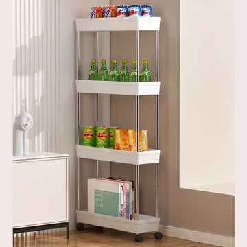 Estante móvil para cocina con ruedas - Organizador ahorrador de espacio para encima del refrigerador, carrito plástico resistente con múltiples niveles para despensa, baño y espacios estrechos, fácil de armar sin herramientas
