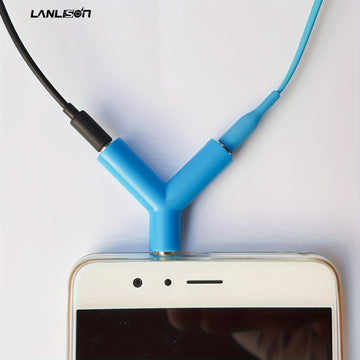 Dispositivo de Compartir Audio Lanlison de 3.5mm - Adaptador de Cable Y-Splitter Compacto con Llavero, Sonido de Alta Calidad, Macho a Doble Hembra, Reproductor de Música Portátil para Smartphones - Disponible en Blanco, Azul, Negro