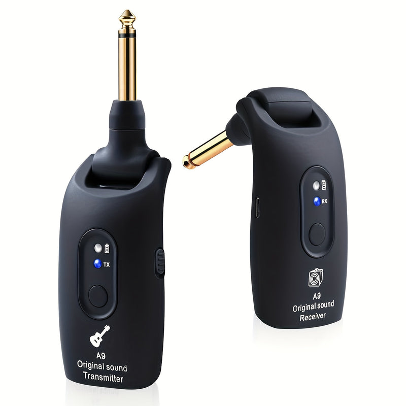 Sistema inalámbrico de guitarra que funciona a 2.4 GHz, transmisor y receptor de audio inalámbrico recargable, adecuado para guitarra, bajo, instrumentos de viento e instrumentos musicales electrónicos.