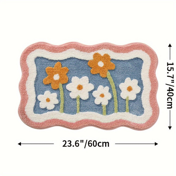 1pc DAJIANG Alfombra de Baño de Forro Polar Extra Suave - Diseño Floral, Antideslizante & Ultra Absorbente, Cómoda para el Suelo del Baño, Lavabo, Bañera, Ducha - Lavable a Máquina, Poliéster, Tapete de Baño