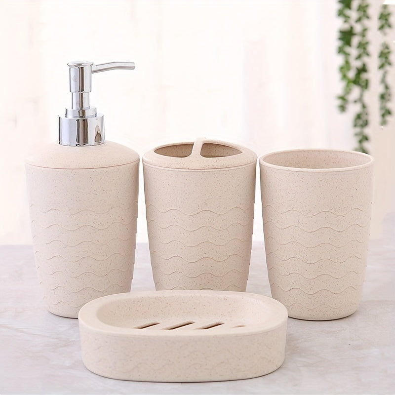 4pcs Juego De Accesorios De Baño De Plástico, Dispensador De Jabón Y Loción, Portacepillos De Dientes, Jabonera, Vaso Para Gargarismos, Suministros De Baño, Regalo De Inauguración De Casa