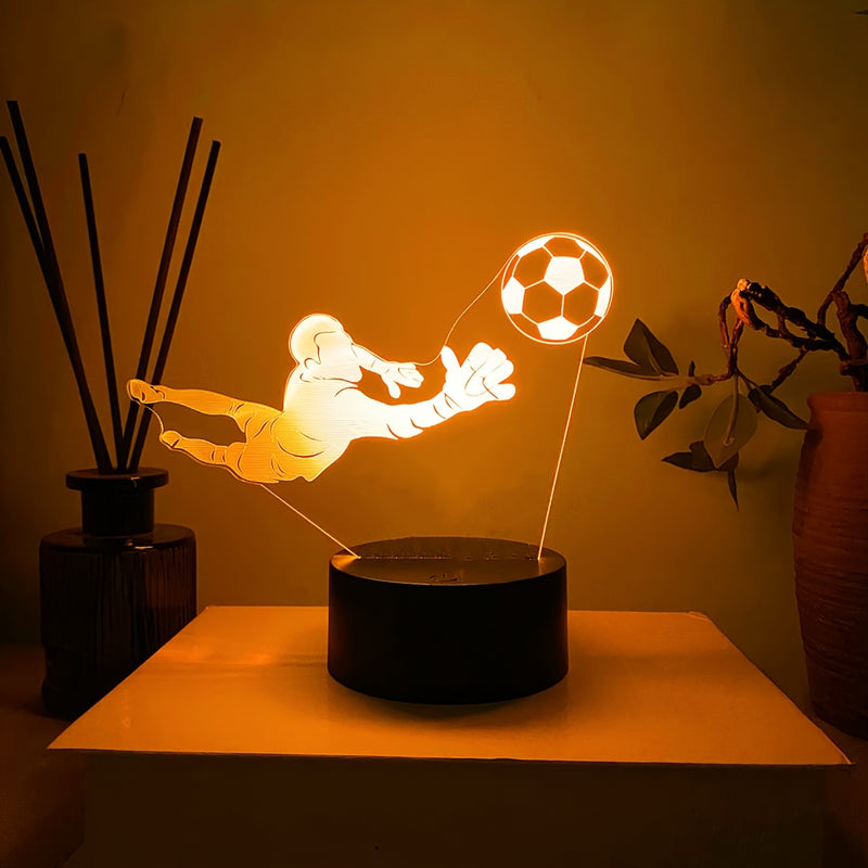 1 lámpara nocturna creativa de portero de fútbol en acción de clavado, con cambio de color al tacto, un regalo único para fanáticos del fútbol