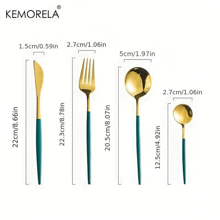 KEMORELA 24 piezas de colección de utensilios de acero inoxidable, incluyendo cuchillo, tenedor y cuchara, juego de cubiertos de cocina de primera calidad, apto para lavavajillas.