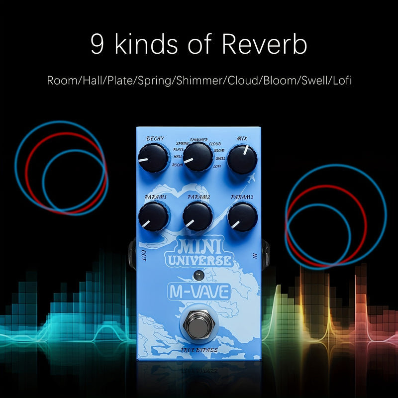 Pedal de reverberación M-VAVE Mini Universe, alimentación USB y DC, 9 efectos: Room, Hall, Plate, Shimmer, Cloud, Bloom, Swell, Lofi, bypass verdadero, diseño compacto con perillas fáciles de usar, ideal para músicos, efectos de guitarra, efectos de guit