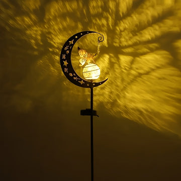 1 Luz de Jardín Solar Hada Luna de Hierro - Decoración Exquisita al Estilo Cuento de Hadas para Patios, Senderos y Gazebos