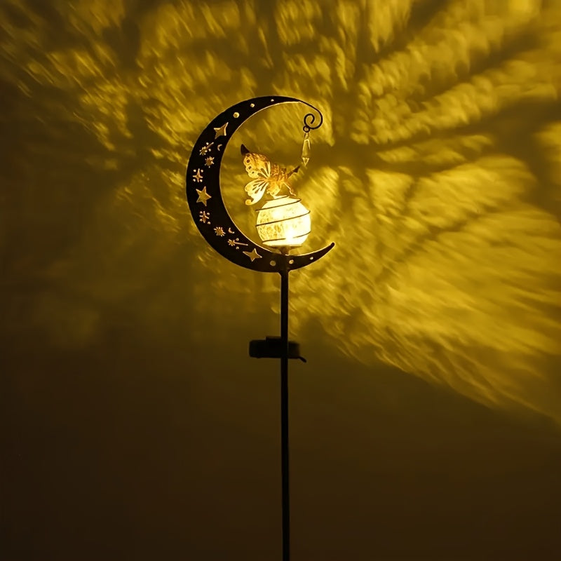 1 Luz de Jardín Solar Hada Luna de Hierro - Decoración Exquisita al Estilo Cuento de Hadas para Patios, Senderos y Gazebos