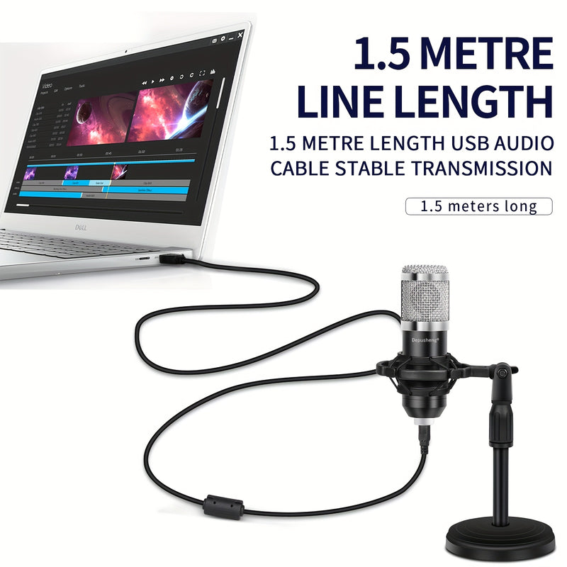 DEPUSHENG Micrófono USB Condensador para PC, Kit de Microfonía para Gaming, Podcast y Reuniones