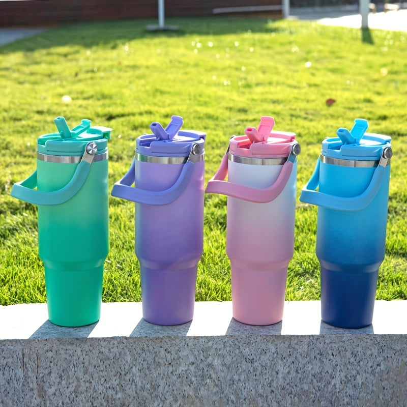 Botella de Agua Aislada al Vacío de Acero Inoxidable con Degradado de 40oz - A Prueba de Fugas, Doble Capa, Taza para Agua Caliente y Fría con Asa y Tapa, Libre de BPA, Ideal para Viajes, Oficina, Hogar, Uso Interior y Exterior