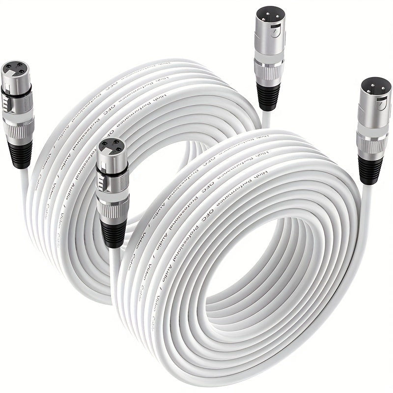 Conjunto de 2 cables para micrófono XLR premium, 15.24 metros - Blanco perla equilibrado con conectores macho a hembra de 3 pines, cobre libre de oxígeno para una transmisión de sonido clara, ideal para actuaciones en vivo, estudios y sistemas de altavoc