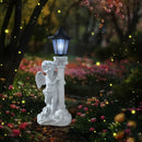 Luz de escultura solar ángel - Estatua de jardín de resina con diseño de columna romana, iluminación decorativa para caminos, patios y patios, perfecta para Navidad, Día de San Valentín y regalos románticos, luces de hadas para iluminación al aire libre.