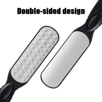 TATUKIKO Lijadora de pies de acero inoxidable de doble cara - Mango de plástico antideslizante portátil para luz muerta beige y eliminación, uso doméstico, herramienta de cuidado de pies, diseño ergonómico, construcción duradera