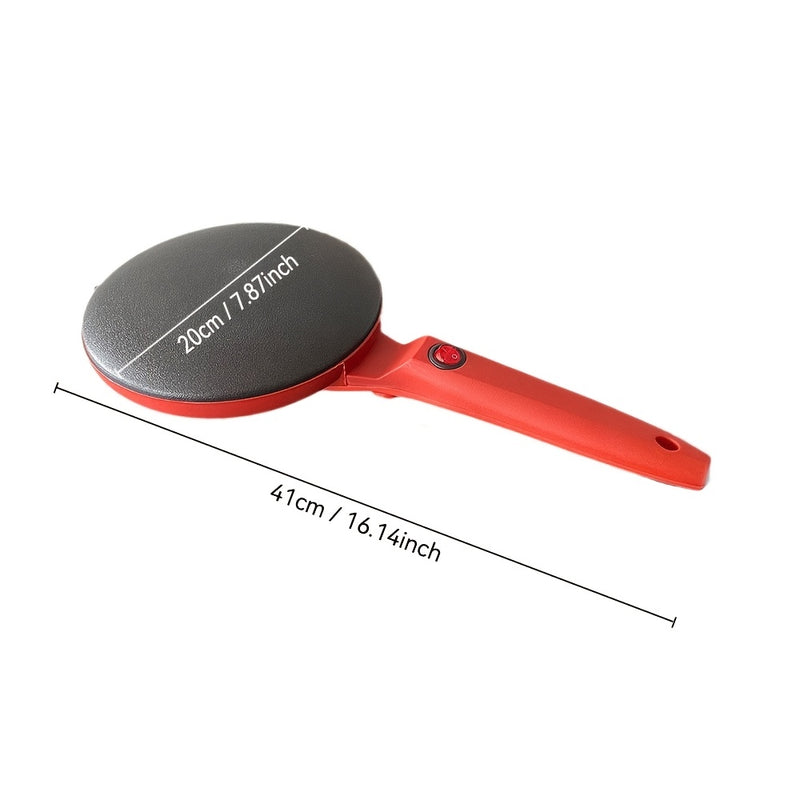 Sartén Redonda Antiadherente gmbin con Mango Rojo - Ideal para Crepes, Tortillas y Wafles, Calentamiento de un Solo Lado, 110V, 1000W, Enchufe de EE. UU., Sin Conversión Necesaria, Diámetro de 9,84 Pulgadas, Perfecto para Desayuno y Meriendas, Esenciales