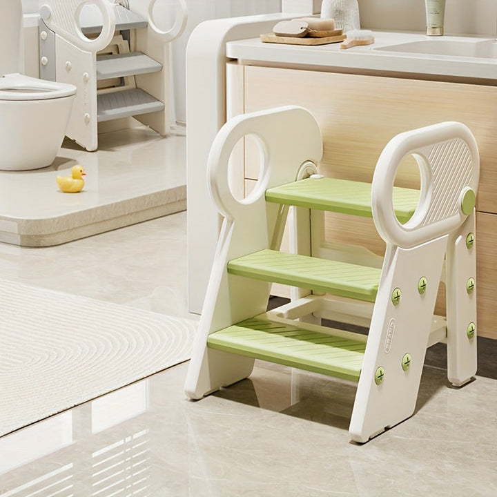 Estante de lavado plegable - Estante de escalera portátil y asiento de lavado de mano con bordes suaves, plástico ligero y duradero, fácil instalación para uso doméstico, estante para bebés, diseño juguetón, material fácil de limpiar