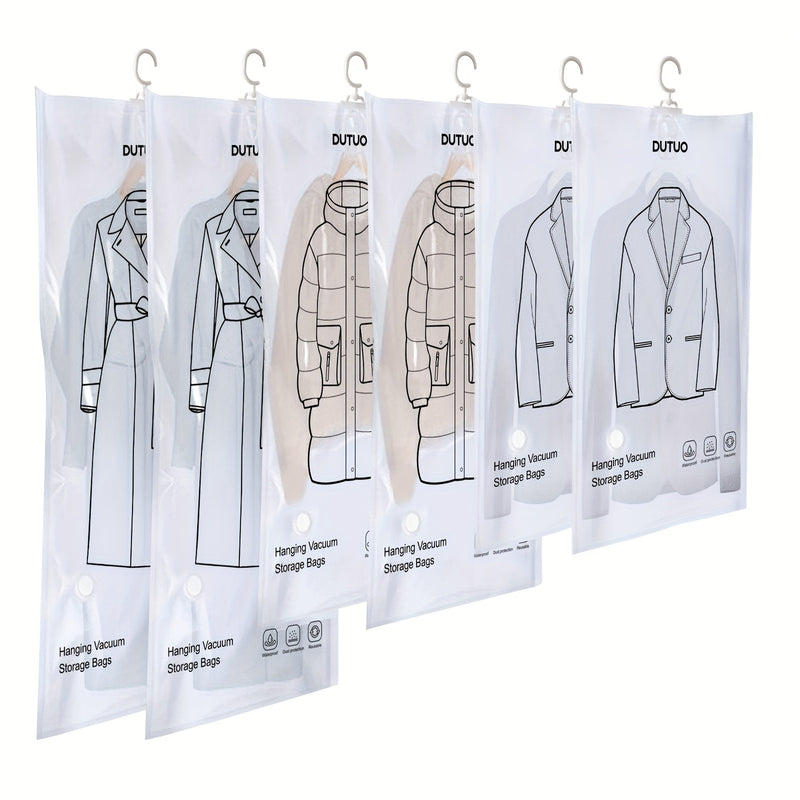 6 bolsas de almacenamiento al vacío para colgar, bolsas selladas al vacío para ahorrar espacio, bolsas de almacenamiento extra gruesas y largas, ideales para guardar ropa en el clóset, trajes, vestidos, con gancho