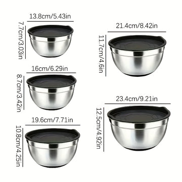 Juego de 5 tazones de acero inoxidable para ensalada con tapa, cuencos apilables para ensaladas, frutas, pasta y repostería, seguros para exteriores, forma redonda, novedosos utensilios de cocina